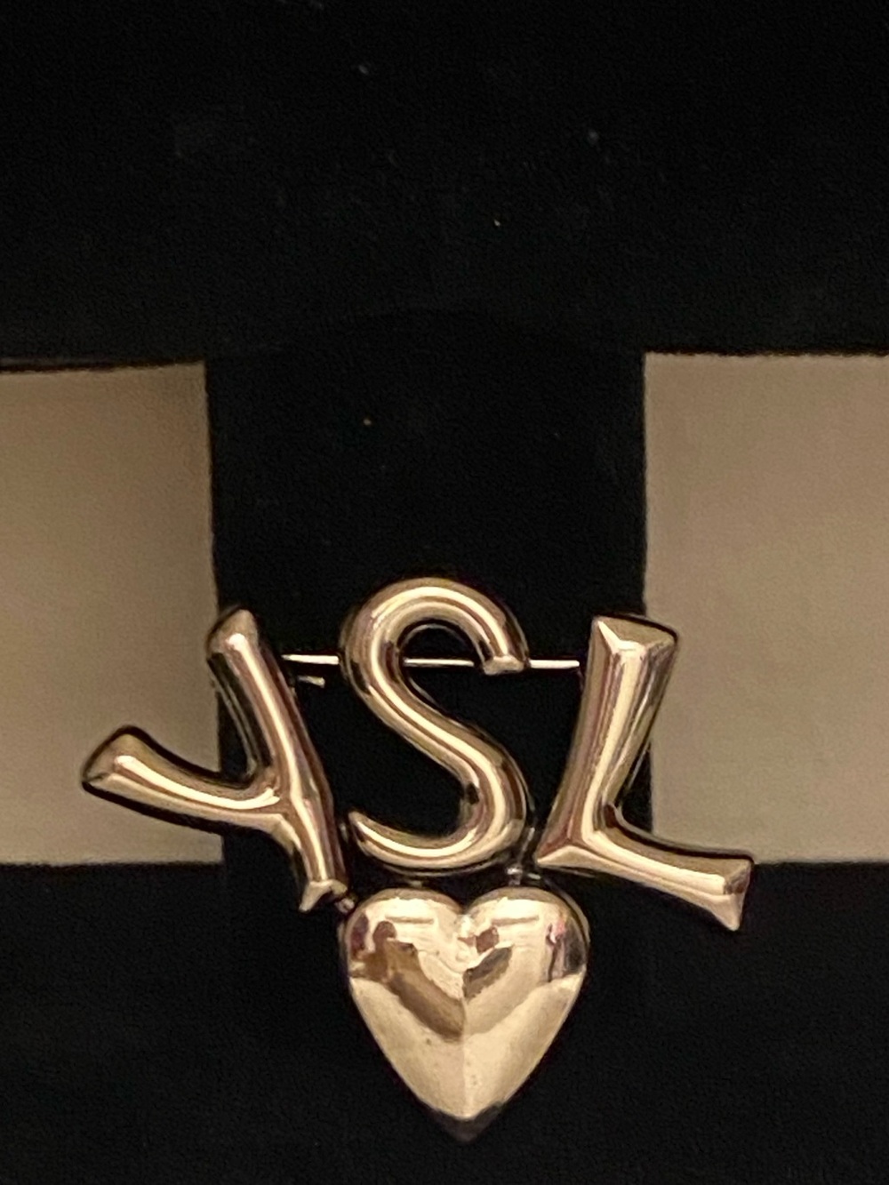 Yves Saint Laurent Silver Plated Logo Heart Luxury Brooch Unisex